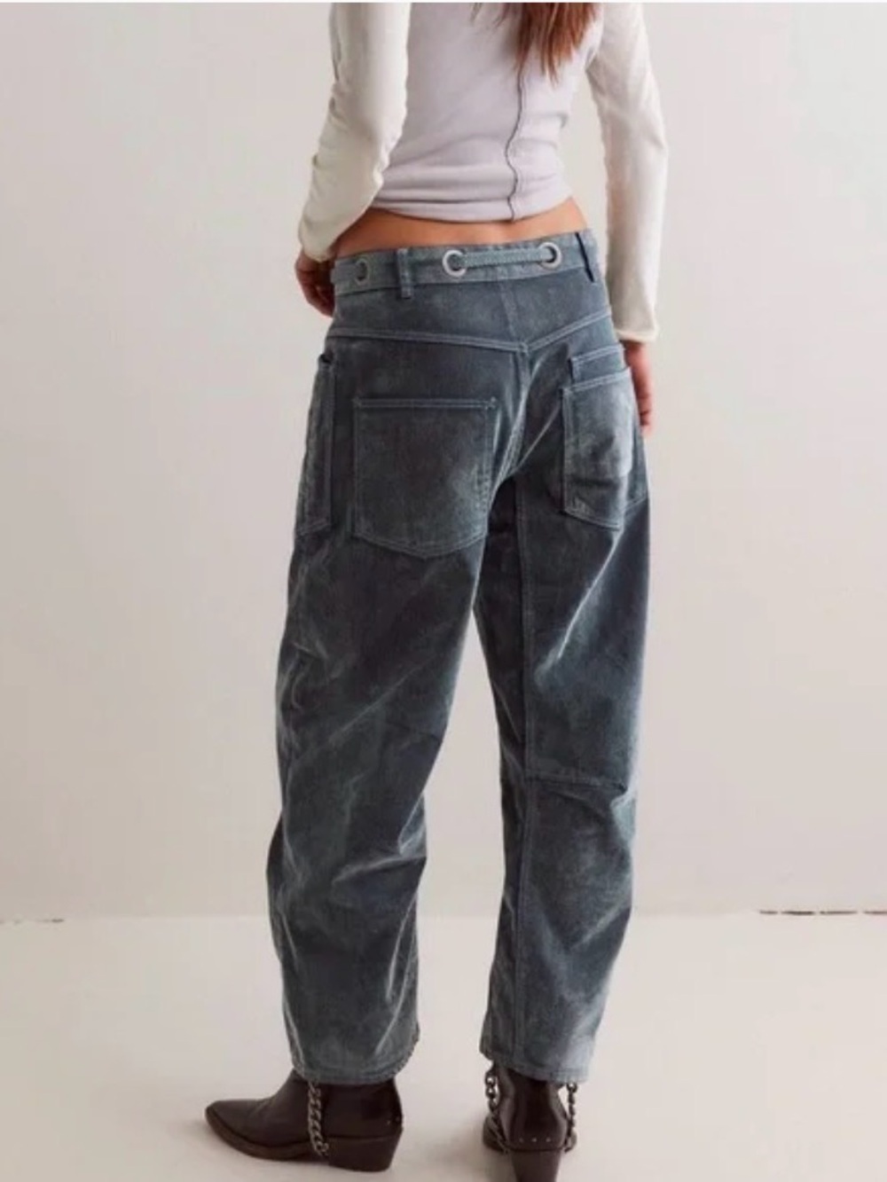 FREE PEOPLE We the Free Moxie Flocked Pull-On Barrel Jeans - Picture 3 of 3